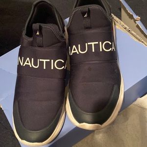 nautica Sneakers white blue and red rubber sole boat sail shoes. size 10.5